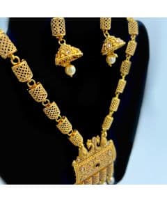 - Unique Beautiful golden long necklace with Jhumka - image 3 | Vastraany | Bazaa