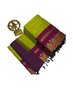 - Apple Green & Purple Silk Cotton Saree - image 3 | Saree Palace Germany | Bazaa