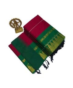 - Bran red cotton saree with green boarder - image 3 | Saree Palace Germany | Bazaa