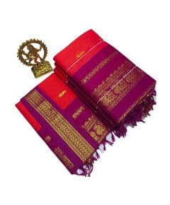 - Cherry red cotton saree with purple boarder - image 3 | Saree Palace Germany | Bazaa