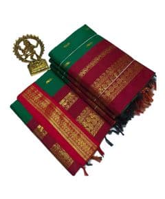 - Dark green cotton saree with red boarder - image 3 | Saree Palace Germany | Bazaa