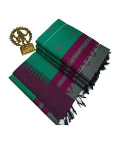 - Parrot green cotton saree with majenta boarder - image 3 | Saree Palace Germany | Bazaa