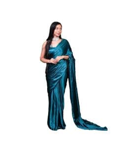 - Teal blue satin silk saree - image 3 | Saree Palace Germany | Bazaa