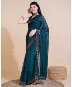 - French Blue Georgette Saree - image 3 | Saree Palace Germany | Bazaa