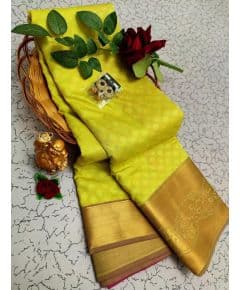 - Lemon Yellow Kanchipuram Blended Silk Saree - image 3 | Saree Palace Germany | Bazaa