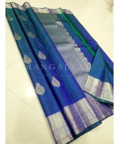 - Blue with Silver Border Saree - image 1 | Mangalyam | Bazaa