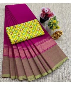 - Chettinad Cotton Sarees With Intricate Woven Jari Border with blouse - image 3 | Indi Store | Bazaa