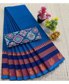 - Chettinad Cotton Sarees With Intricate Woven Jari Border with blouse - image 3 | Indi Store | Bazaa