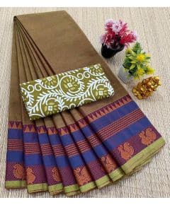 - ​Chettinad Cotton Sarees With Intricate Woven Jari Border with blouse​ - image 3 | Indi Store | Bazaa