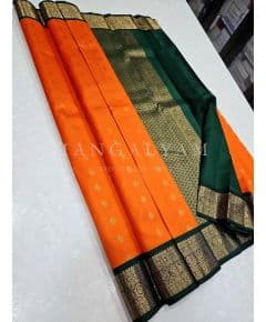 - Orange with Green Border Kanchipuram Silk Saree - image 1 | Mangalyam | Bazaa