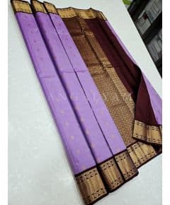 - Purple with Brown Border Kanchipuram Silk Saree - image 1 | Mangalyam | Bazaa