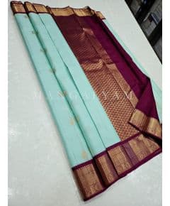 - Sky Blue with Violet Border Kanchipuram Silk Saree - image 1 | Mangalyam | Bazaa