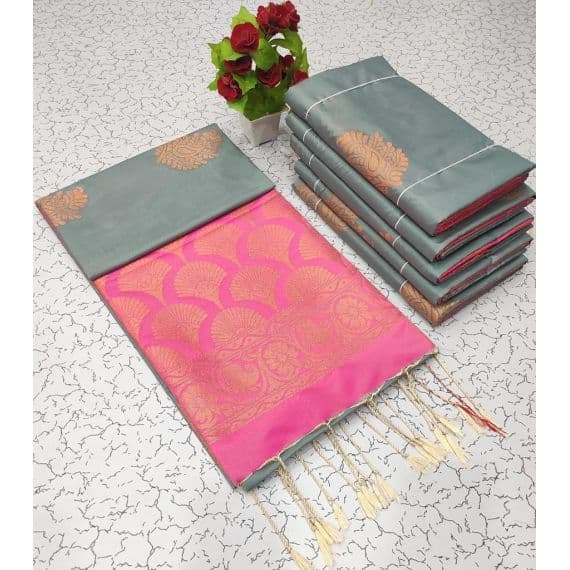 - Grey & Pink Soft Silk Saree - image 3 | Saree Palace Germany | Bazaa