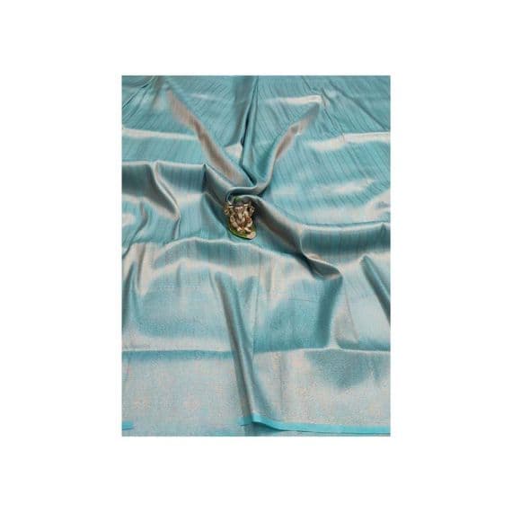 - Sky Blue with Copper Work Soft Silk Saree - image 8 | Saree Palace Germany | Bazaa