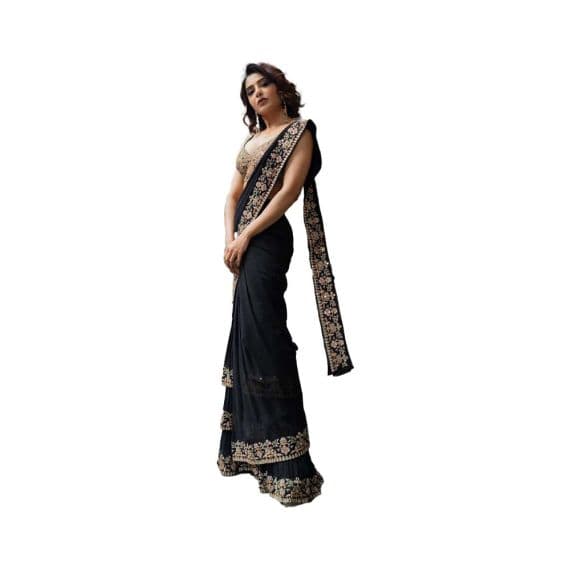 - Black georgette saree with blouse - image 14 | Saree Palace Germany | Bazaa