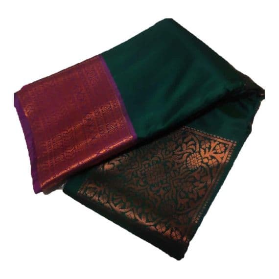 - Dark Green & Pink Half Silk Saree - image 3 | Saree Palace Germany | Bazaa