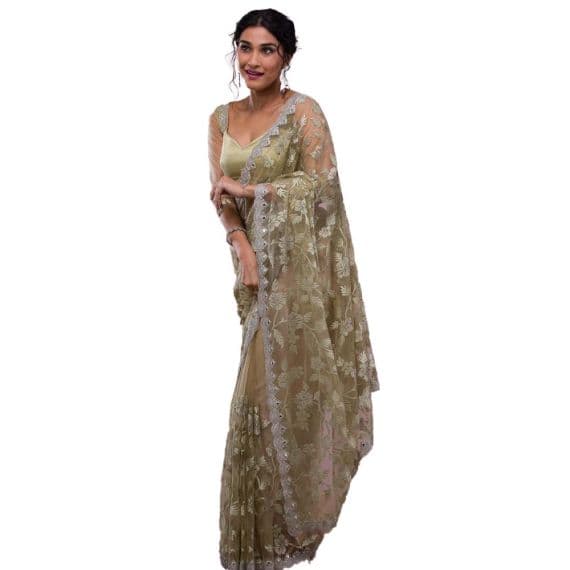 - Pista green stone work net saree - image 10 | Saree Palace Germany | Bazaa