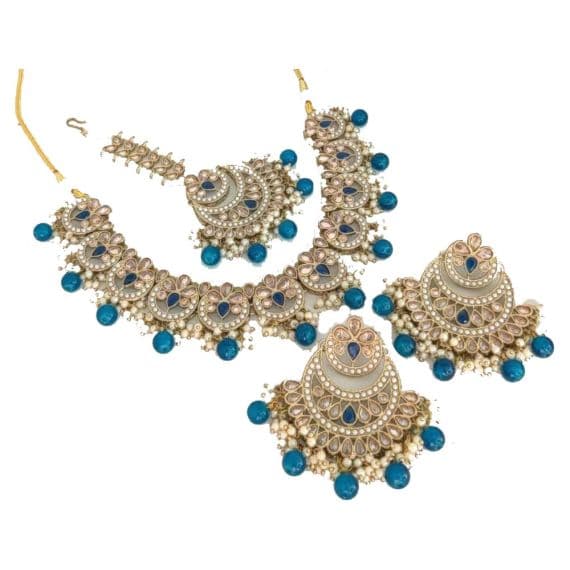 - Blue Pearl & White Stone Jewellery Set - image 3 | Saree Palace Germany | Bazaa