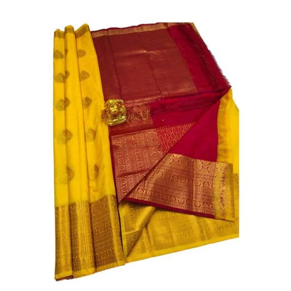 - Golden yellow Banaras silk saree - image 3 | Saree Palace Germany | Bazaa