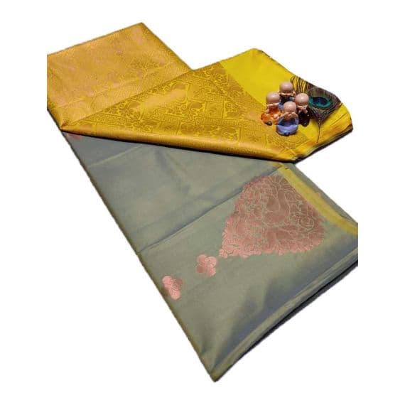 - Olive green and yellow silk saree - image 3 | Saree Palace Germany | Bazaa