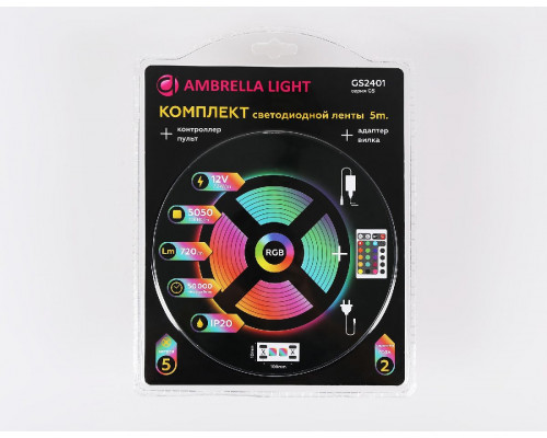 Дополнительное фото Лента светодиодная Ambrella Light LED Strip 12В 5050 7,2Вт/м RGB 5м IP20 GS2401: Купить в Интернет магазин освещения GCSVET.RU