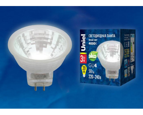 Дополнительное фото Светодиодная лампочка Uniel LED-MR11 LED-MR11-3W/WW/GU4/220V GLZ21TR: Купить в Интернет магазин освещения GCSVET.RU