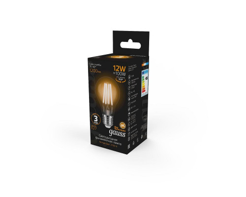 Дополнительное фото Филаментная лампа светодиодная Gauss E27 12W 2700K груша прозрачная 102902112: Купить в Интернет магазин освещения GCSVET.RU