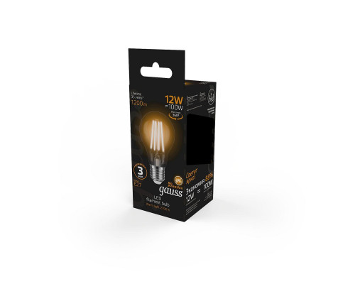 Дополнительное фото Филаментная лампа светодиодная Gauss E27 12W 2700K груша прозрачная 102902112: Купить в Интернет магазин освещения GCSVET.RU