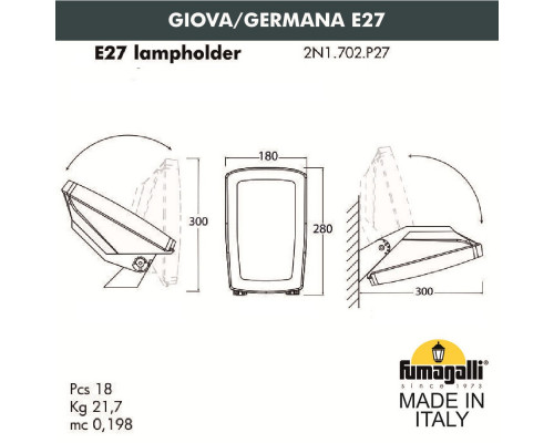 Дополнительное фото Светильник настенный для улицы Fumagalli 2N1.702.000.LYF1R: Купить в Интернет магазин освещения GCSVET.RU