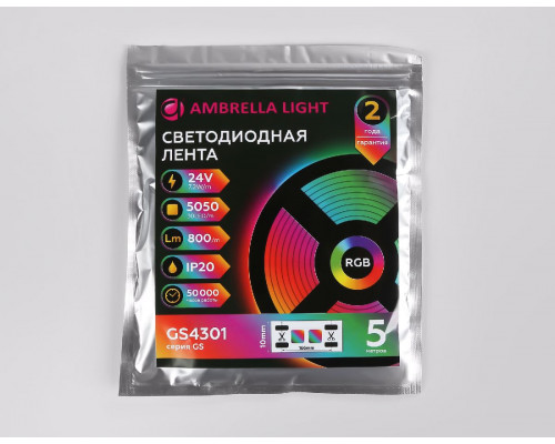 Дополнительное фото Лента светодиодная Ambrella Light LED Strip 24В 5050 7,2Вт/м RGB 5м IP20 GS4301: Купить в Интернет магазин освещения GCSVET.RU