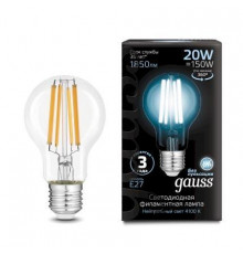 Филаментная лампа светодиодная Gauss E27 20W 4100K груша прозрачная 102902220