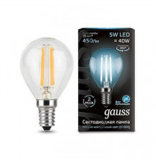 Филаментная лампа светодиодная Gauss E14 5W 4100K прозрачная 105801205