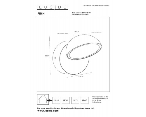 Дополнительное фото Светильник настенный для улицы Lucide Finn 22865/12/30: Купить в Интернет магазин освещения GCSVET.RU