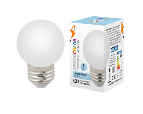 Основное фото Светодиодная лампочка Volpe LED-G45 LED-G45-1W/6000K/E27/FR/С: Купить в Интернет магазин освещения GCSVET.RU