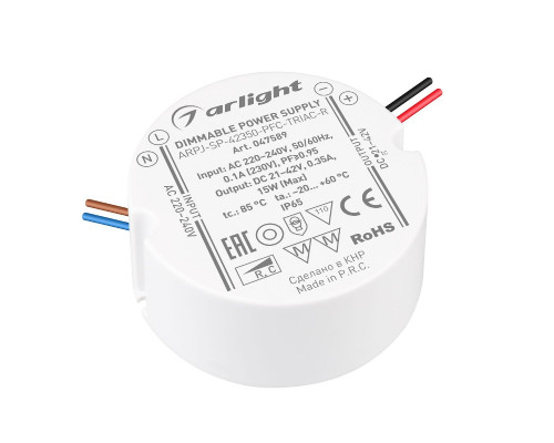 Основное фото Сетевой адаптер Arlight ARPJ-SP-42350-PFC-TRIAC-R (15W, 21-42V, 350mA) 047589: Купить в Интернет магазин освещения GCSVET.RU