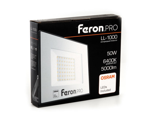 Дополнительное фото Светодиодный прожектор Feron LL-1000 50W 6400K 41540: Купить в Интернет магазин освещения GCSVET.RU