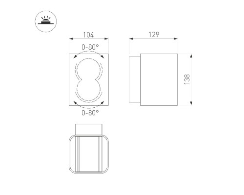 Дополнительное фото Светильник настенный для улицы Arlight LGD-WALL-VARIO-S104x129-2x6W Day4000 (GR, 1-80 deg) 029794: Купить в Интернет магазин освещения GCSVET.RU