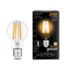 Филаментная лампа светодиодная Gauss E27 20W 2700K груша прозрачная 102902120