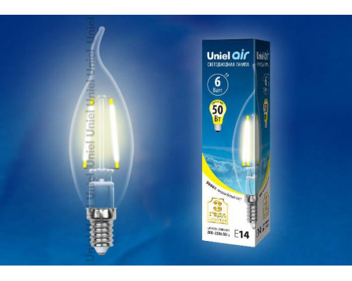 Дополнительное фото Светодиодная лампочка Uniel AIR C LED-C35-6W/NW/E14/CL GLA01TR картон: Купить в Интернет магазин освещения GCSVET.RU