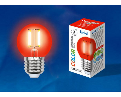 Дополнительное фото Филаментная лампа светодиодная (UL-00002985) Uniel E14 5W красный LED-G45-5W/RED/E14 GLA02RD: Купить в Интернет магазин освещения GCSVET.RU