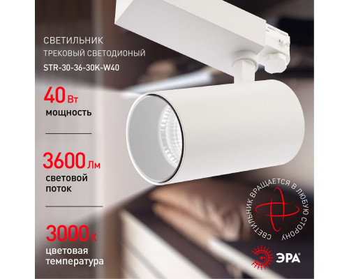 Дополнительное фото Светильник трековый ЭРА SТR-30-36-30K-W40 Б0049774: Купить в Интернет магазин освещения GCSVET.RU