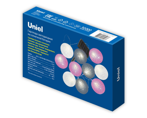 Дополнительное фото Садовая гирлянда на солнечной батарее Uniel USL-S-230/PM1800 COTTON BALLS-1 UL-00011593: Купить в Интернет магазин освещения GCSVET.RU