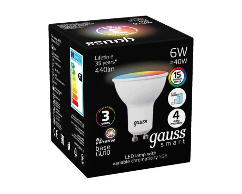 Дополнительное фото Светодиодная лампа для диммера Gauss GU10 6W RGBW рефлектор матовый 101106406: Купить в Интернет магазин освещения GCSVET.RU