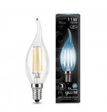 Филаментная лампа светодиодная Gauss E14 11W 4100К прозрачная 104801211