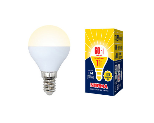 Дополнительное фото Светодиодная лампочка Volpe LED-G45 LED-G45-7W/WW/E14/FR/NR картон: Купить в Интернет магазин освещения GCSVET.RU