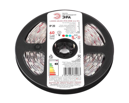 Основное фото Лента светодиодная ЭРА 14,4W/m 60LED/m 5050SMD RGB 5M LS5050-14,4-60-12-RGB-IP20-1 year-5m Б0035606: Купить в Интернет магазин освещения GCSVET.RU