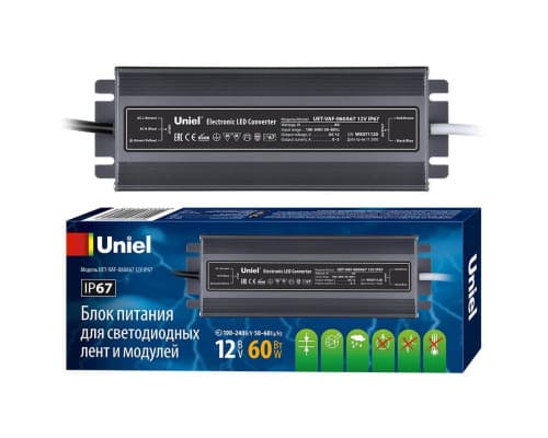 Основное фото Сетевой адаптер Uniel 12V 60W IP67 5A UET-VAF-060A67 12V IP67 UL-00007575: Купить в Интернет магазин освещения GCSVET.RU