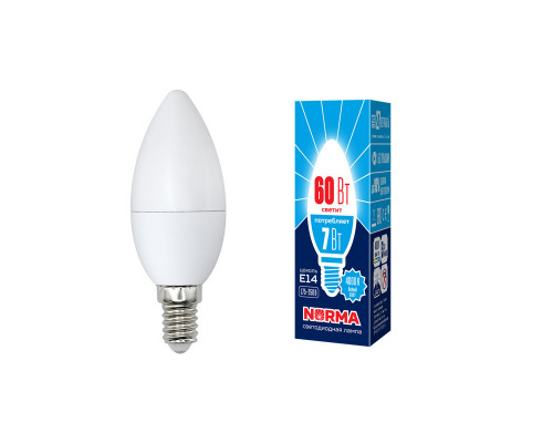 Основное фото Светодиодная лампочка Volpe Norma C LED-C37-7W/NW/E14/FR/NR картон: Купить в Интернет магазин освещения GCSVET.RU
