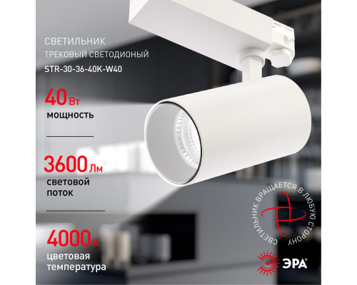 Дополнительное фото Светильник трековый ЭРА SТR-30-36-40K-W40 Б0049755: Купить в Интернет магазин освещения GCSVET.RU