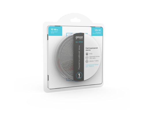 Дополнительное фото Лента светодиодная Gauss 12В 5050 10Вт/м 4000K 1м IP20 BT034: Купить в Интернет магазин освещения GCSVET.RU